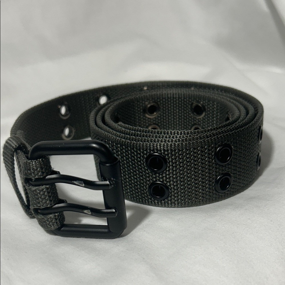 Men's Canvas Belt With Double Grommet Holes &  Black Metal Roller Buckle
